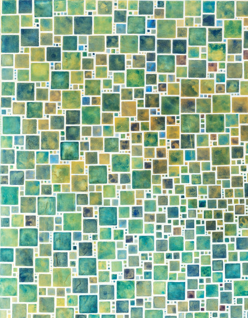 Green Squares | Framed Giclee Print on Canvas